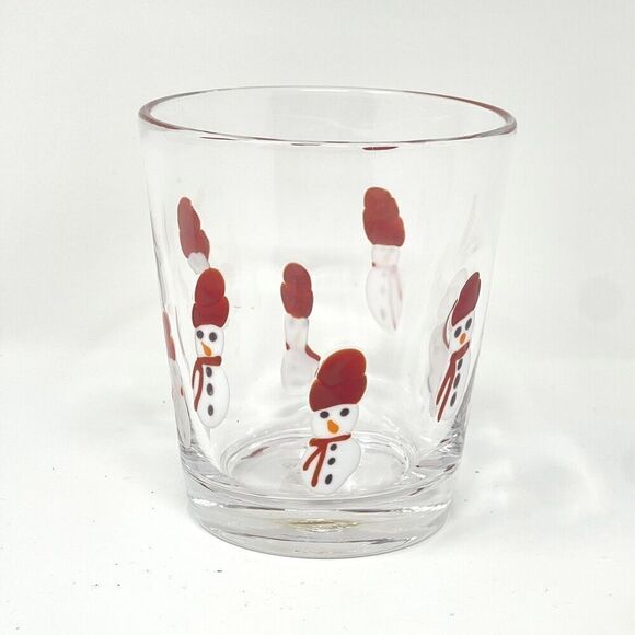 Crate & Barrel Handblown Snowman Fused Glass Tumbler Double Old Fashioned - Picture 6 of 6